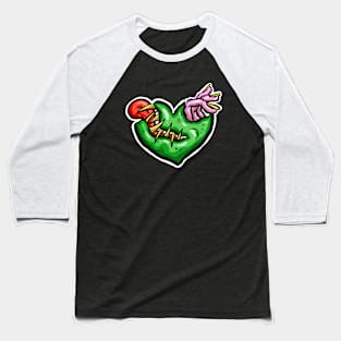 Zombie Heart Tongue and Fingers Green Valentines Day Baseball T-Shirt